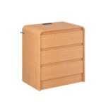 25 Inch Modern Nightstand With 3 Storage Drawers Charging Station Curved Wood Bedside Table For Home Bedroom Living Room - Image 3