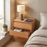 25 Inch Modern Nightstand With 3 Storage Drawers Charging Station Curved Wood Bedside Table For Home Bedroom Living Room - Image 5
