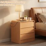 25 Inch Modern Nightstand With 3 Storage Drawers Charging Station Curved Wood Bedside Table For Home Bedroom Living Room