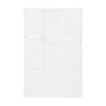 4 Doors Wardrobe Closet With Mirror, LED Wardrobe With Doors And 2 Drawers, Wooden Wardrobe Storage Cabinet With Hanging Rod, Adjustable Shelves, White - Image 5