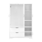 4 Doors Wardrobe Closet With Mirror, LED Wardrobe With Doors And 2 Drawers, Wooden Wardrobe Storage Cabinet With Hanging Rod, Adjustable Shelves, White - Image 2